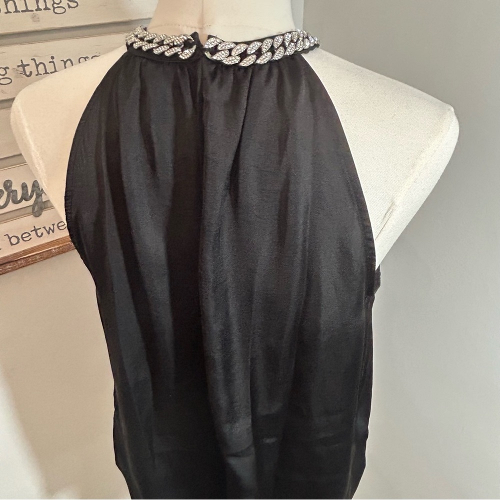ELLA Rafaella Rhinestone Blouse Sleeveless Mock Neck Black Dressy Formal Top - Picture 4 of 10